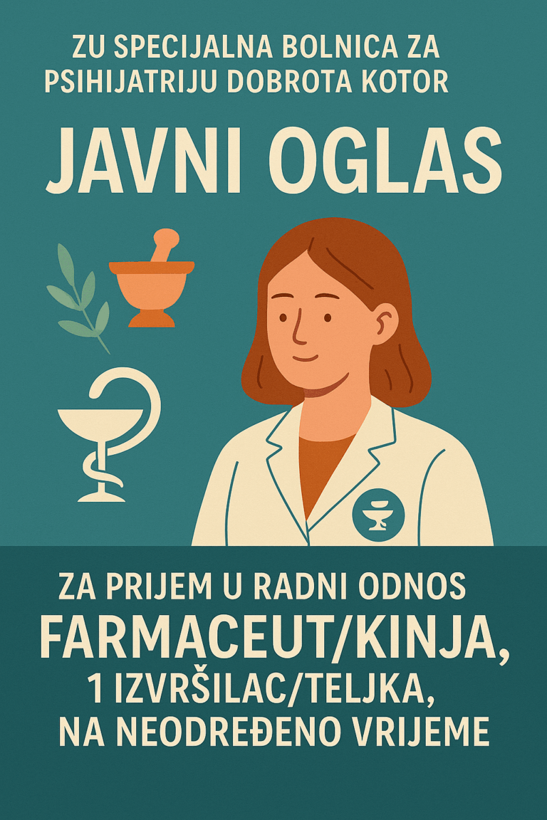 JAVNI OGLAS za prijem u radni odnos FARMACEUT/KINJA - ZU Specijalna ...